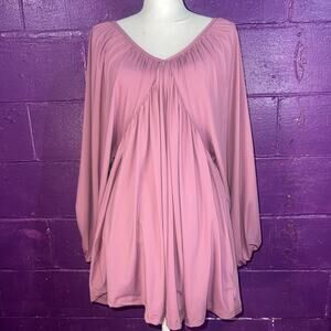 Fairycore Dusty Rose Boho Chic Long Sleeve Flowy Babydoll Tunic Dress Size Small